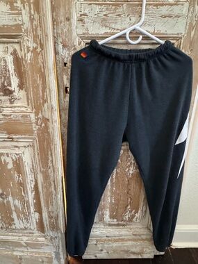 Aviator Nation Black Sweatpants with White Lightning Accent